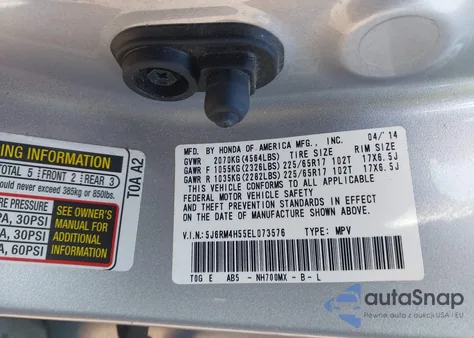 2014 Honda Cr-V Ex z USA, uszkodzony, nr VIN 5J6RM4H55EL073576